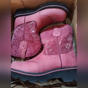 ARIAT Pink Embroidered Boots with Lace Detail